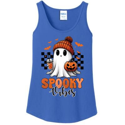 Groovy Spooky Vibes Retro Ghost Holding Pumpkin Halloween Gift Ladies Essential Tank