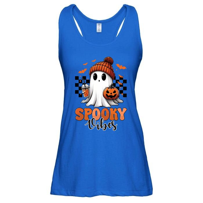 Groovy Spooky Vibes Retro Ghost Holding Pumpkin Halloween Gift Ladies Essential Flowy Tank