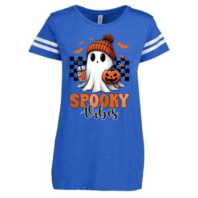 Groovy Spooky Vibes Retro Ghost Holding Pumpkin Halloween Gift Enza Ladies Jersey Football T-Shirt