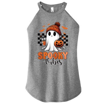 Groovy Spooky Vibes Retro Ghost Holding Pumpkin Halloween Gift Women's Perfect Tri Rocker Tank