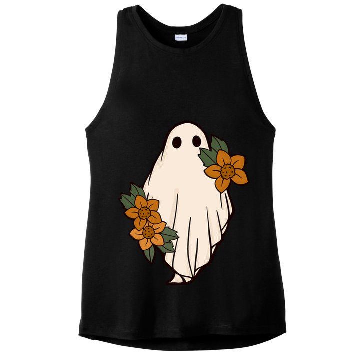 Ghost Sunflower Vintage Halloween Ladies PosiCharge Tri-Blend Wicking Tank