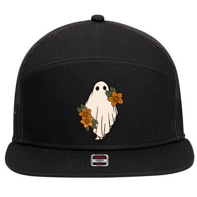 Ghost Sunflower Vintage Halloween 7 Panel Mesh Trucker Snapback Hat