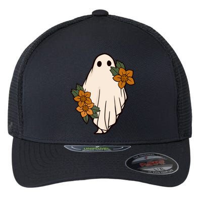 Ghost Sunflower Vintage Halloween Flexfit Unipanel Trucker Cap