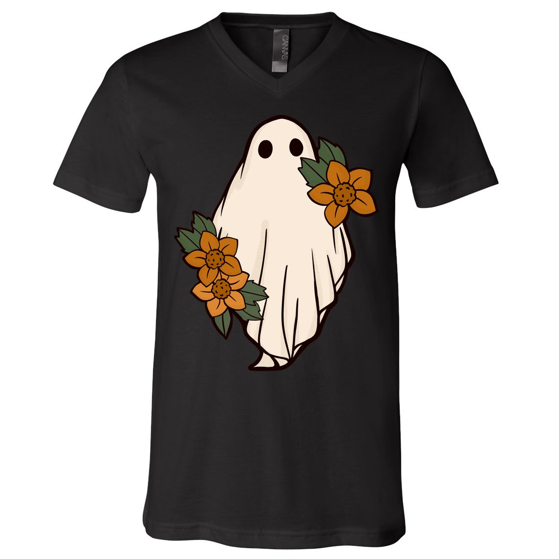 Ghost Sunflower Vintage Halloween V-Neck T-Shirt