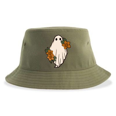 Ghost Sunflower Vintage Halloween Sustainable Bucket Hat