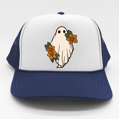 Ghost Sunflower Vintage Halloween Trucker Hat