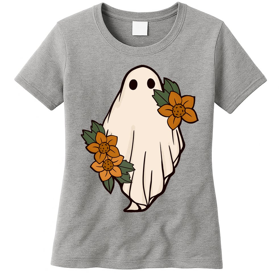 Ghost Sunflower Vintage Halloween Womens T-Shirt