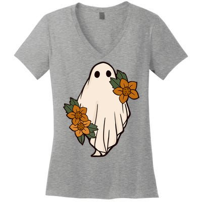 Ghost Sunflower Vintage Halloween Women's V-Neck T-Shirt