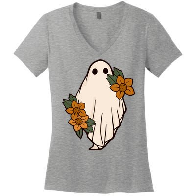 Ghost Sunflower Vintage Halloween Women's V-Neck T-Shirt