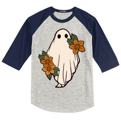 Ghost Sunflower Vintage Halloween Kids Colorblock Raglan Jersey