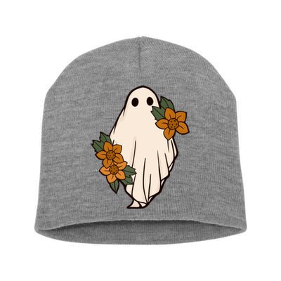 Ghost Sunflower Vintage Halloween Short Acrylic Beanie