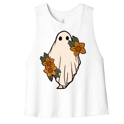 Ghost Sunflower Vintage Halloween Women's Racerback Cropped Tank