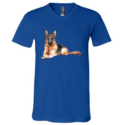 Ger Shepherd Watercolor For Dog Owners Gift V-Neck T-Shirt