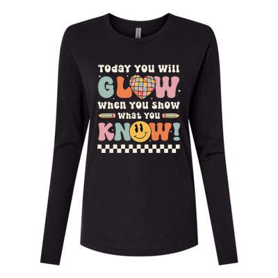 Groovy Show What You Know Testing Day For Teacher Womens Cotton Relaxed Long Sleeve T-Shirt