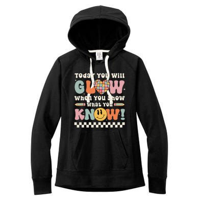 Groovy Show What You Know Testing Day For Teacher Women's Fleece Hoodie