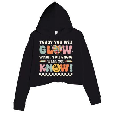 Groovy Show What You Know Testing Day For Teacher Crop Fleece Hoodie