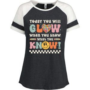 Groovy Show What You Know Testing Day For Teacher Enza Ladies Jersey Colorblock Tee