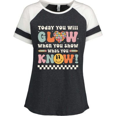 Groovy Show What You Know Testing Day For Teacher Enza Ladies Jersey Colorblock Tee