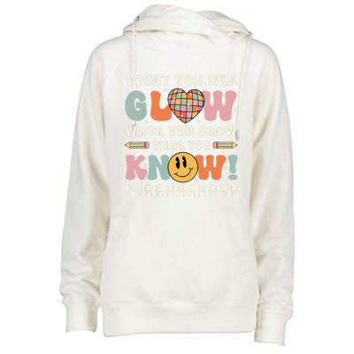 Groovy Show What You Know Testing Day For Teacher Womens Funnel Neck Pullover Hood