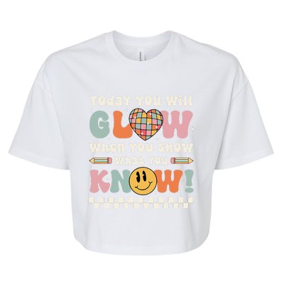 Groovy Show What You Know Testing Day For Teacher Bella+Canvas Jersey Crop Tee