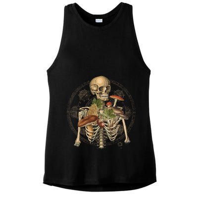 Goblincore Skeleton With Mushrooms Foraging Mycologist Fungi Ladies PosiCharge Tri-Blend Wicking Tank