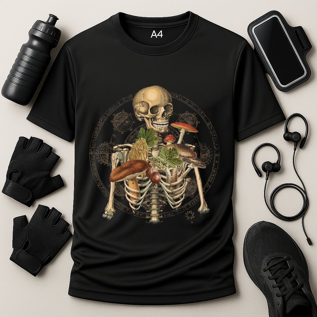 Goblincore Skeleton With Mushrooms Foraging Mycologist Fungi Performance Shirt