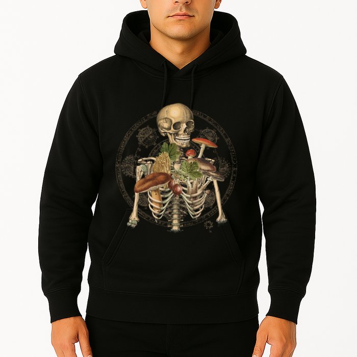 Goblincore Skeleton With Mushrooms Foraging Mycologist Fungi Hoodie