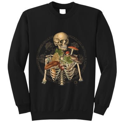 Goblincore Skeleton With Mushrooms Foraging Mycologist Fungi Sweatshirt