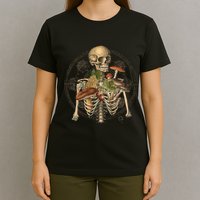 Goblincore Skeleton With Mushrooms Foraging Mycologist Fungi T-Shirt