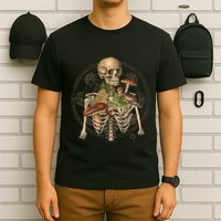 Goblincore Skeleton With Mushrooms Foraging Mycologist Fungi T-Shirt