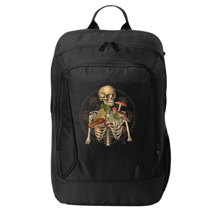 Goblincore Skeleton With Mushrooms Foraging Mycologist Fungi City Backpack
