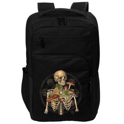 Goblincore Skeleton With Mushrooms Foraging Mycologist Fungi Impact Tech Backpack