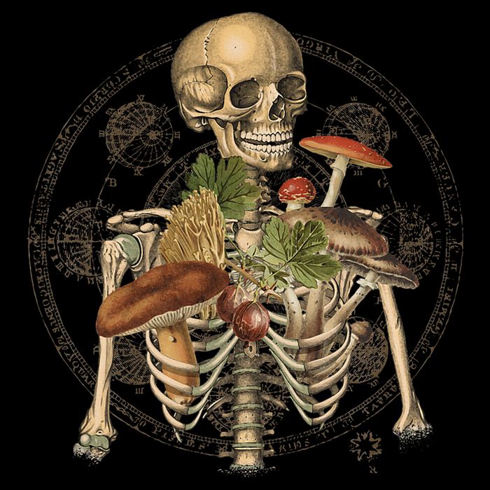 Goblincore Skeleton With Mushrooms Foraging Mycologist Fungi Backpack