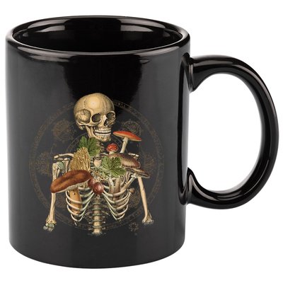 Goblincore Skeleton With Mushrooms Foraging Mycologist Fungi 11oz C Handle Ceramic Mug