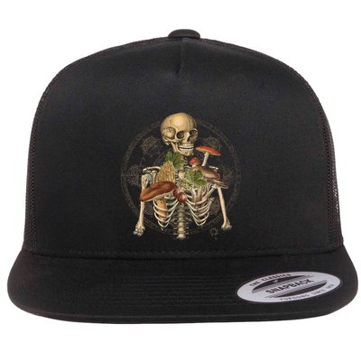 Goblincore Skeleton With Mushrooms Foraging Mycologist Fungi Flatbill Hat