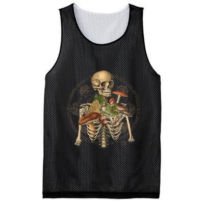 Goblincore Skeleton With Mushrooms Foraging Mycologist Fungi Mesh Reversible Basketball Jersey Tank