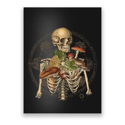 Goblincore Skeleton With Mushrooms Foraging Mycologist Fungi Poster