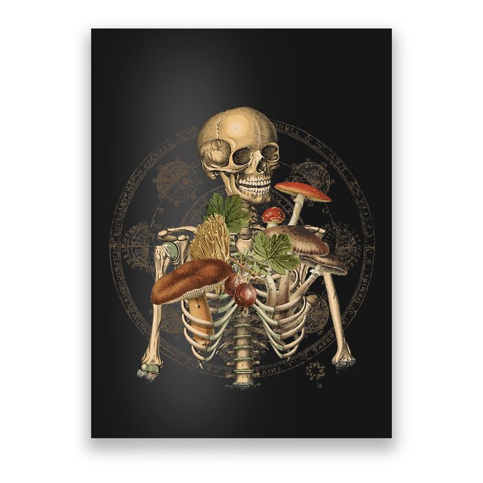Goblincore Skeleton With Mushrooms Foraging Mycologist Fungi Poster