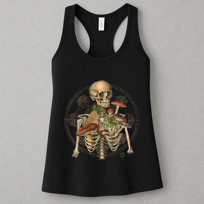 Goblincore Skeleton With Mushrooms Foraging Mycologist Fungi Womens Tank Top