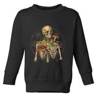 Goblincore Skeleton With Mushrooms Foraging Mycologist Fungi Toddler Sweatshirt