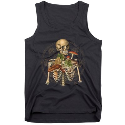 Goblincore Skeleton With Mushrooms Foraging Mycologist Fungi Tank Top