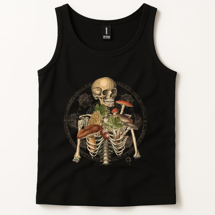 Goblincore Skeleton With Mushrooms Foraging Mycologist Fungi Tank Top