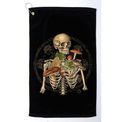 Goblincore Skeleton With Mushrooms Foraging Mycologist Fungi Golf Towel