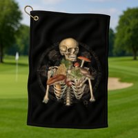 Goblincore Skeleton With Mushrooms Foraging Mycologist Fungi Golf Towel