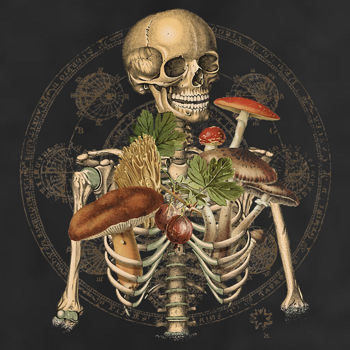 Goblincore Skeleton With Mushrooms Foraging Mycologist Fungi Golf Towel
