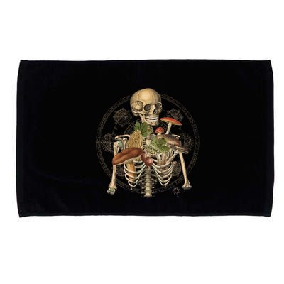 Goblincore Skeleton With Mushrooms Foraging Mycologist Fungi Microfiber Hand Towel