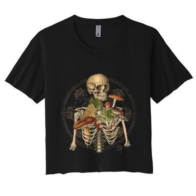 Goblincore Skeleton With Mushrooms Foraging Mycologist Fungi Crop Top