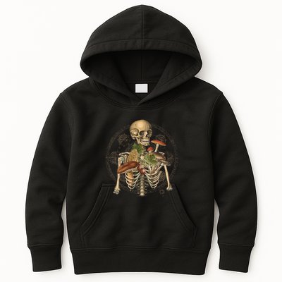 Goblincore Skeleton With Mushrooms Foraging Mycologist Fungi Kids Hoodie