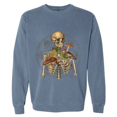 Goblincore Skeleton With Mushrooms Foraging Mycologist Fungi Garment-Dyed Sweatshirt