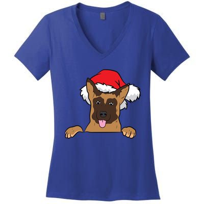 Ger Shepherd With Santa Hat Ger Shepherd Dog Christmas Cute Gift Women's V-Neck T-Shirt